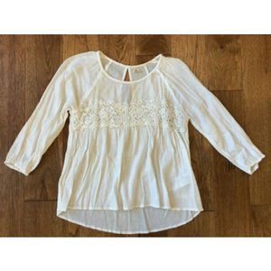 Hollister Off White Floral Crepe Peasant Shirt XS